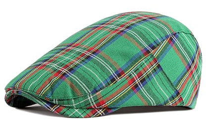 DIYDECAL Plaid Newsboy Hats Retro Flat Cap Gatsby Cabbie Driving Hat for Mens Womens - color: Green