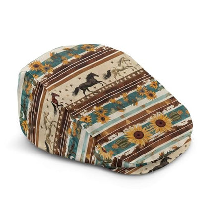 Mens Womens Newsboy Flat Cap Beret Hat Ivy Irish Gatsby Driving Cabbie Hat Lightweight Summer for Golf - color: Aztec Tribe Sunflower