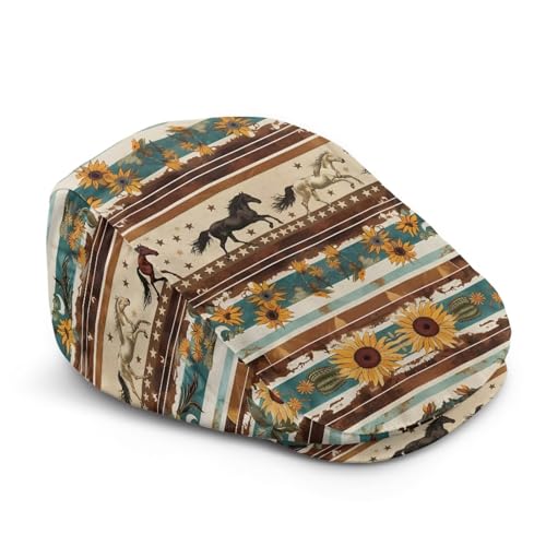 Mens Womens Newsboy Flat Cap Beret Hat Ivy Irish Gatsby Driving Cabbie Hat Lightweight Summer for Golf - color: Aztec Tribe Sunflower