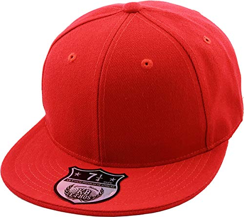 KBETHOS® Original 6 Panel Flat Brim True-Fit Fitted Cap - color: Red, size: 7 3/8