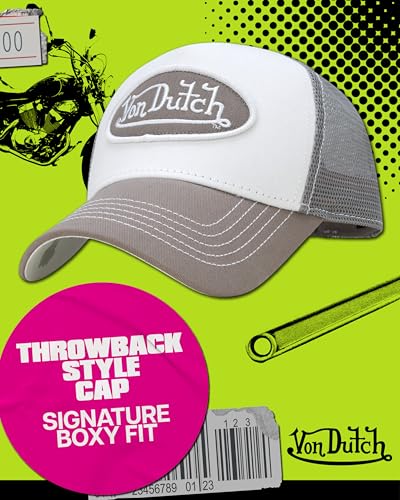 Von Dutch Unisex Trucker Hat, Colorblock, Mesh Back, Curved Bill, Snapback - color: Light Grey