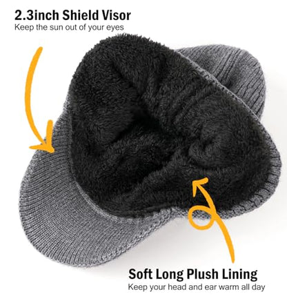 Wmcaps Winter Beanie with Brim & Ear Flaps, Fleece Lined Hat for Men Women - color: Dark Blue