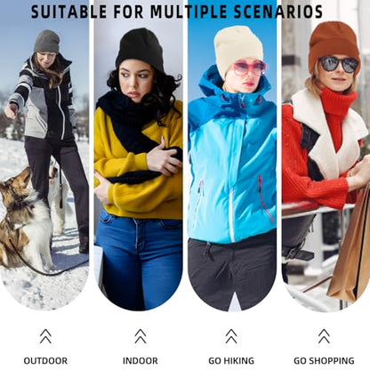 Satin Lined Beanie for Women Men Winter Silk Lined Hat Warm Knit Cuffed Beanies Hat Thickened Slouchy Skull Cap - color: Caramel