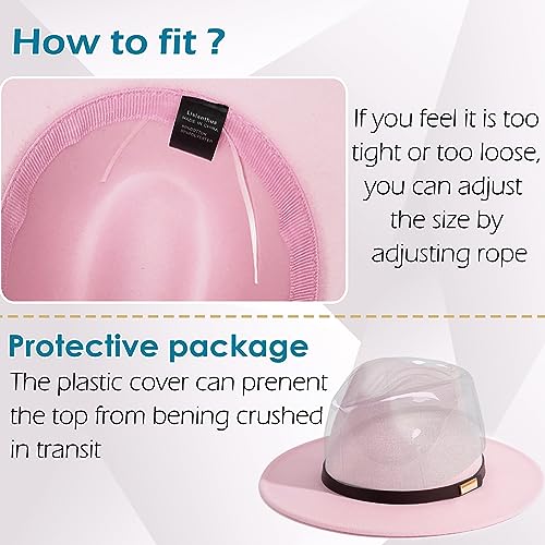 Fedora Hats for Men Wide Brim Panama Hat with Classic Belt - color: Pink