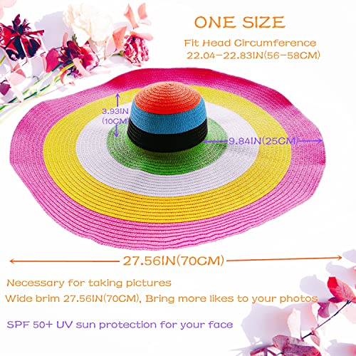 Oversized Beach Hat Women, Extra Wide Brim Foldable Straw Floppy Sun Hat - color: Colorful