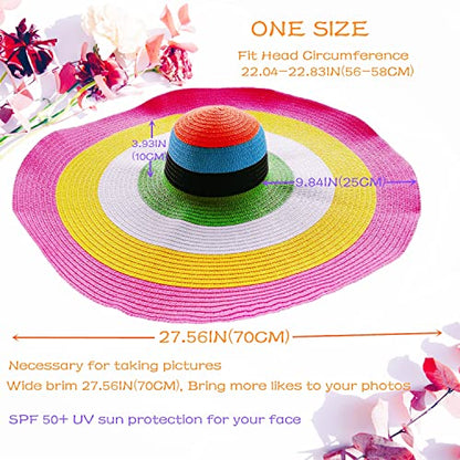 Oversized Beach Hat Women, Extra Wide Brim Foldable Straw Floppy Sun Hat - color: Colorful