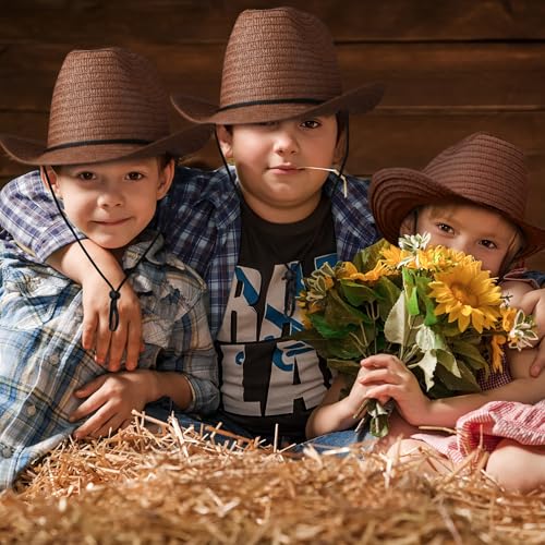 SATINIOR 12 Set Kids Cowboy Hats Bulk with Bandanas - color: Coffee