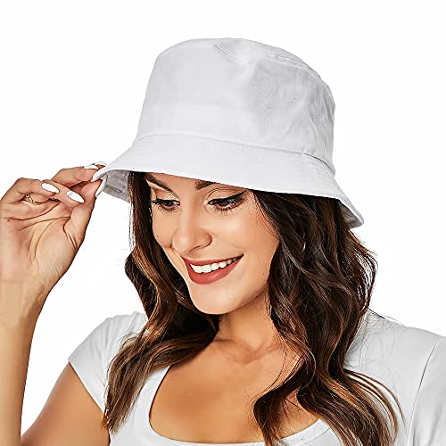 Umeepar Unisex 2 Pack Cotton Bucket Hat Packable Sun Hat for Men Women - color: White +Dark Blue