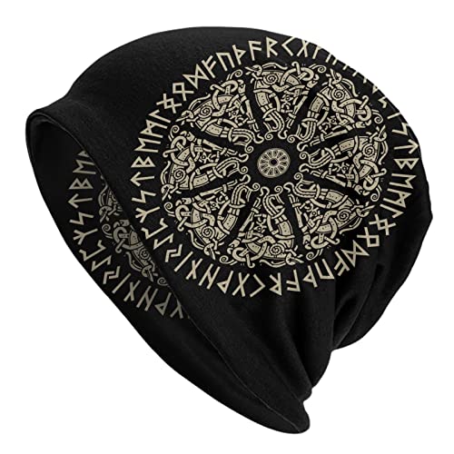 Men Vikings Beanie Caps,Norse Rune Skull Cap Knit Hat Slouchy Cap Autumn Summer Casual Beanies Hat - color: Norse