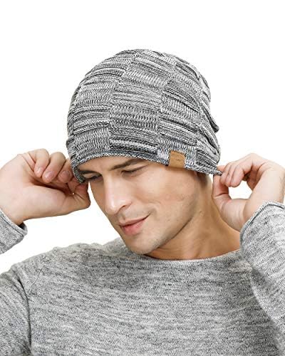 Vgogfly Slouchy Beanie for Men Winter Hats for Guys Cool Beanies Mens Lined Knit Warm Thick Skully Stocking Binie Hat Pairs - color: Light Grey&khaki-2