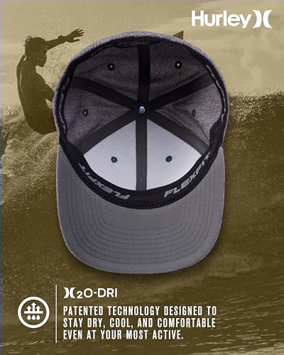 Hurley Mens Baseball Cap Moisture-Wicking Flexfit Curved Bill Fitted Hat - color: Light Grey, size: Small-Medium