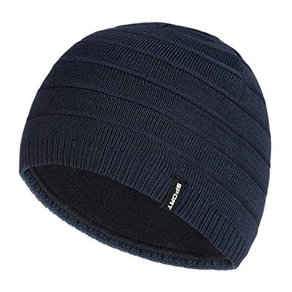 Mens Winter Beanie Hat Warm Knit Cuffed Plain Toboggan Ski Skull Cap (3 Patterns) - color: Navy1