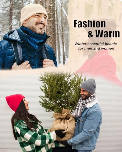 ROYBENS Warm Wool Beanie for Men Women, Thick Fleece Lined Knit Winter Hat - color: 1pcs Beige