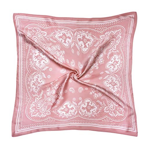 VANLINKER 27.5 Inches Silk Head Scarf for Women Men Vintage Bandanas Satin Hair Scarf Silk Wrap Neck Square Scarves VL9549 - color: C10 Light Pink