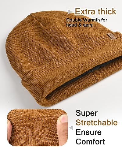 FURTALK Mens Winter Fleece Lined Knit Cuffed Beanie - color: Brown