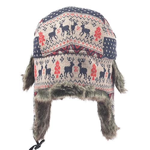 Janey&Rubbins Russian Hat Fur Soviet Ushanka Cossack Winter Cap Earflap Snow Ski Headwear - color: Red/Knitted, size: Medium