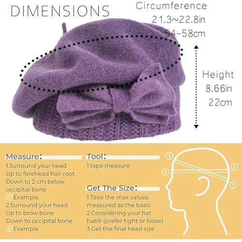 Women Knit 100% Wool Beret Artist Winter French Beret Hats - color: Purple