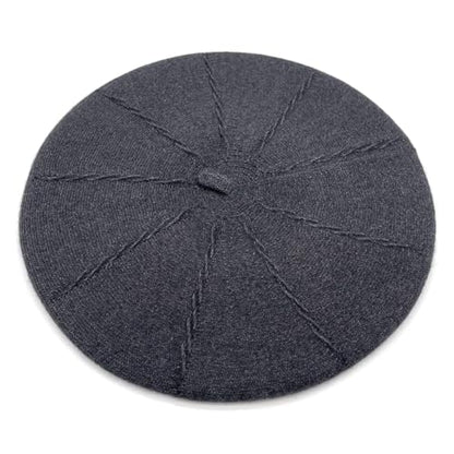 Women's Knitted Beret, French Style Double Layer Winter Autumn Warm and Soft Beanie Hat Cap - color: Dark Gray
