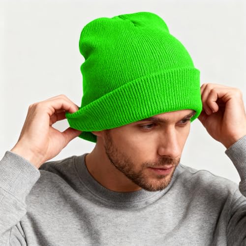 ZOORON Beanie for Men Women Warm Winter Hat Unisex Soft Knit Cuffed Beanie - color: Neon Green