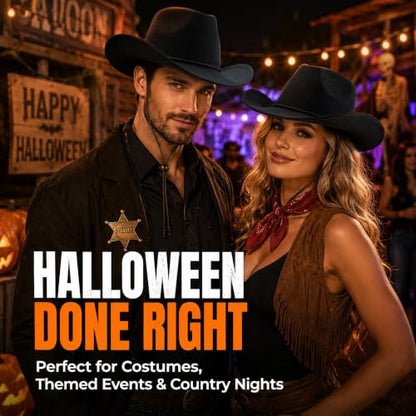 COLLECT PRESENT Plain Felt Cowboy & Cowgirl Hat for Men and Women | Western Studded Cowboy Hat in Adult Sizes - color: Black