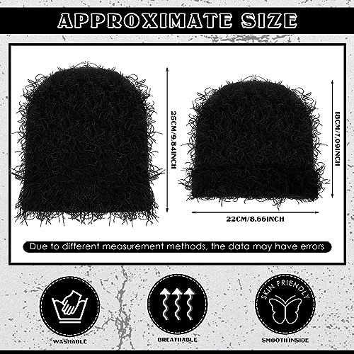 Chuarry Distressed Knitted Beanie Fuzzy Winter Hat - color: Black