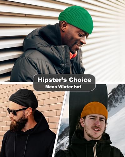 Short Fisherman Beanie for Men Women Wool Fleece Lined Winter Hat - color: 1pcs-kelly Green