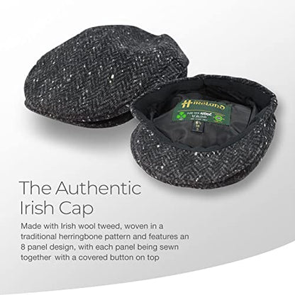 Biddy Murphy Newsboy Flat Cap, 100% Irish Wool - Made in Ireland - color: Gray Herringbone, size: Small