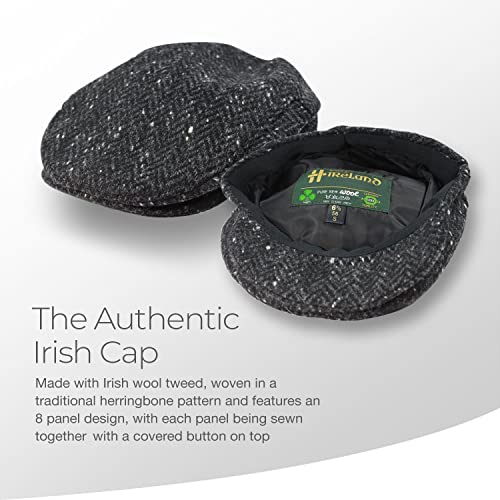 Biddy Murphy Newsboy Flat Cap, 100% Irish Wool - Made in Ireland - color: Gray Herringbone, size: Medium