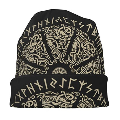 Men Vikings Beanie Caps,Norse Rune Skull Cap Knit Hat Slouchy Cap Autumn Summer Casual Beanies Hat - color: Norse