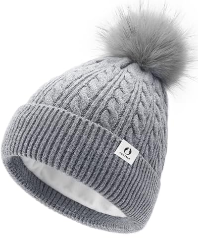 FURTALK Winter Hats for Women Fleece Lined Pom Pom Beanie Warm Knit Cap - color: Gray