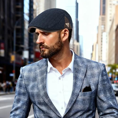 meioro Men's Cotton Newsboy Hat Adjustable Tweed Flat Cap for Men - color: Navy