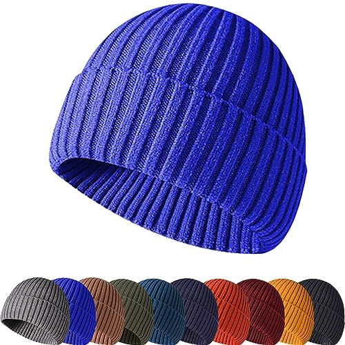Winter Beanie Hat for Men & Women - Warm Stretchy Skull Cap, Thick Knitted Cuffed Beanies for Cold Weather - color: Royal Blue