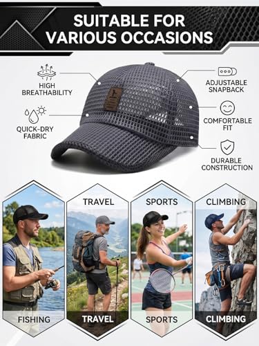 Utrum Lightweight & Breathable Baseball Cap for Summer Mesh Hat Men Trucker Women Running Golf Sports Cool Flat Cold - color: Dark Gray-a