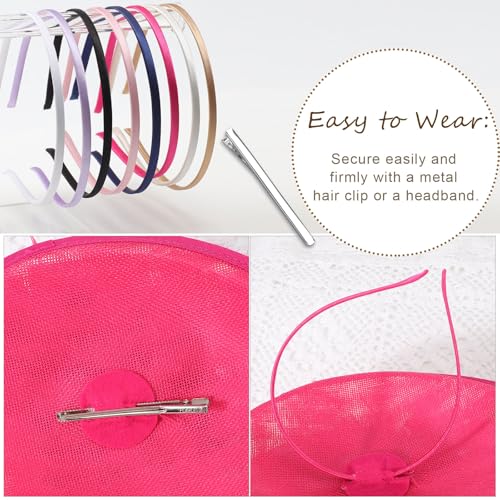 AQOKKA Women Fascinators Hats Flower Mesh Feathers Headband Clip - color: 1 Pc Feather Fascinators : Deep Pink