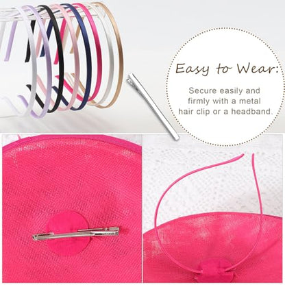 AQOKKA Women Fascinators Hats Flower Mesh Feathers Headband Clip - color: 1 Pc Feather Fascinators : Deep Pink