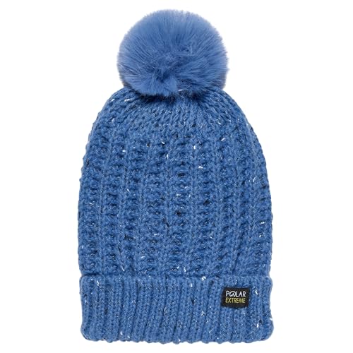 Polar Extreme Women's Knit Beanie and Skull Cap, Warm Winter Hat, One Size Fits Most - color: Blue Pom