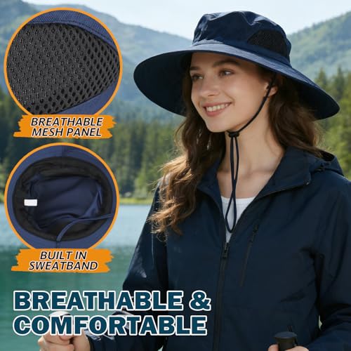 Wide Brim Sun Bucket Hat, Waterproof Boonie Hat for Men & Women - color: 01 Navy Blue