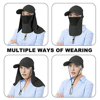 CRISTGEE Foldable Sun Cap, Fishing Hats, UPF 50+ Protection Caps with Face Mask Neck Flap - color: Army Green