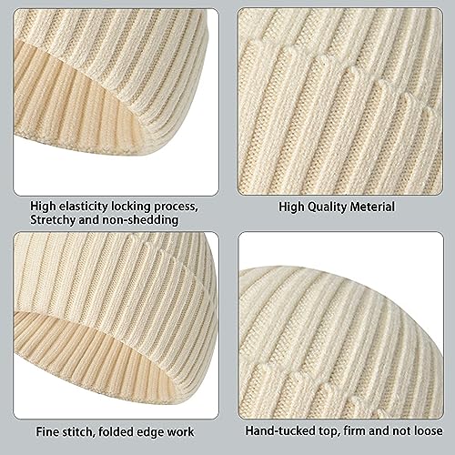Winter Beanie Hat for Men & Women - Warm Stretchy Skull Cap, Thick Knitted Cuffed Beanies for Cold Weather - color: Beige