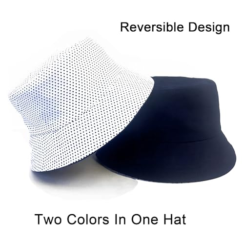 PFFY Reversible Bucket Hat for Women Men Cotton Sun Beach Fishing Cap - color: Dot/ Blue(reversible)