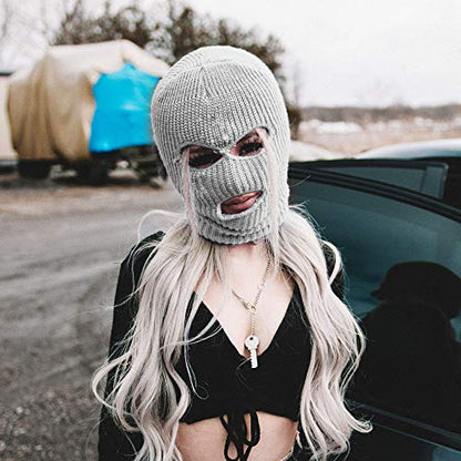 Super Z Outlet Knit Sew Acrylic Outdoor Full Face Cover Thermal Ski Mask One Size Fits Most - color: Gray