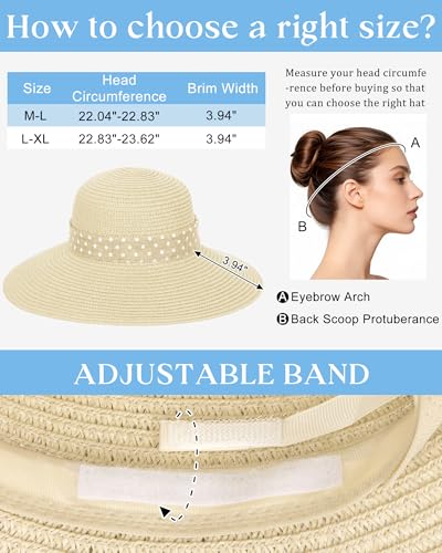 Sun Beach Straw Hats for Women, Summer Wide Brim Hat - color: Light Beige, size: Large