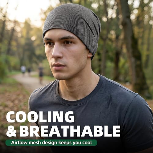 3 Pack Breathable Cooling Skull Cap Sweat Wicking Beanie for Cycling Running Helmet Liner Cap Under Hard Hat - color: Black+black+gray