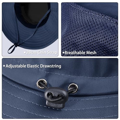 Cooling Sun Hat for Men Women,Wide Brim Bucket Hat Foldable Boonie Hat for Fishing Hiking Garden Safari Beach - color: Navy Blue