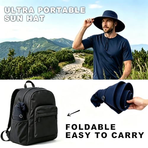Fishing Sun Hat for Men UPF 50+ Wide Brim Boonie Hats for Summer - color: Navy Blue