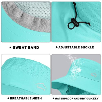 Rosoz Sun Hat for Men Women with Neck Flap& Removable Face Cover Wide Brim - color: 1pack-aqua