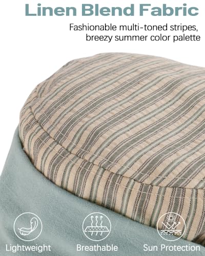 Women Linen Blend Newsboy Hat Lightweight Breathable Flat Top Summer Cap - color: Light Blue