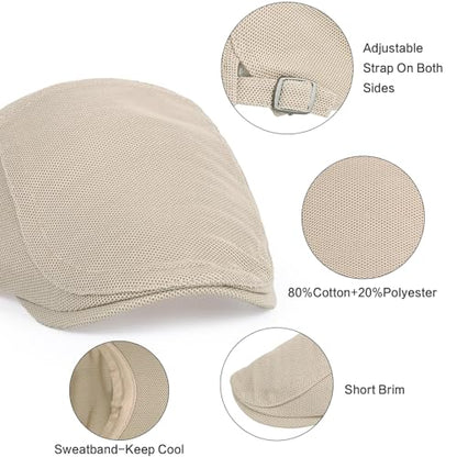 3Pcs Cotton Newsboy Hat for Men Cool Adjustable Flat Cap - color: Wy1-black+lightgrey+khaki