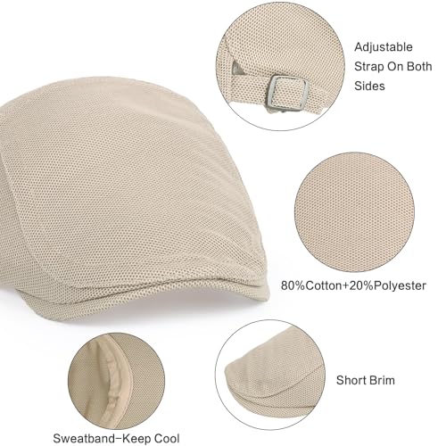 3Pcs Cotton Newsboy Hat for Men Cool Adjustable Flat Cap - color: Wy1-black+lightgrey+khaki