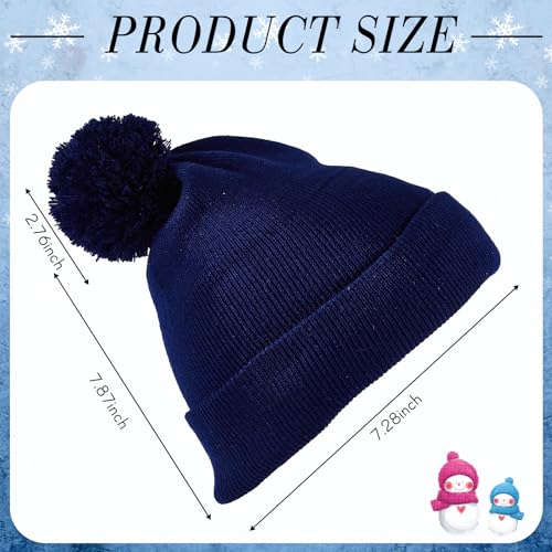 Geyoga 2 Pcs Pom Beanie Hat Men Women Winter Hat Pom Knit Cap Beanies with Ball at Top Acrylic Winter Cap with Cuff - color: Navy Blue, Dark Gray, style: Classical